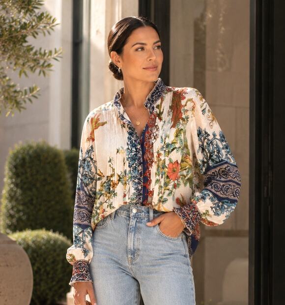 Johnny Was Tops - Johnny Was NWOT Evette 100% silk Blouse Sz XXL floral print ruffled neckline